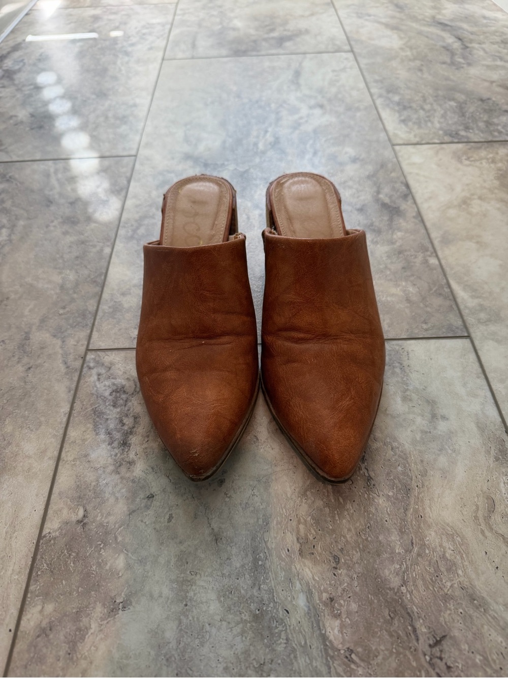 CCOCCI Brown Pointed-Toe Leather Mule Slides